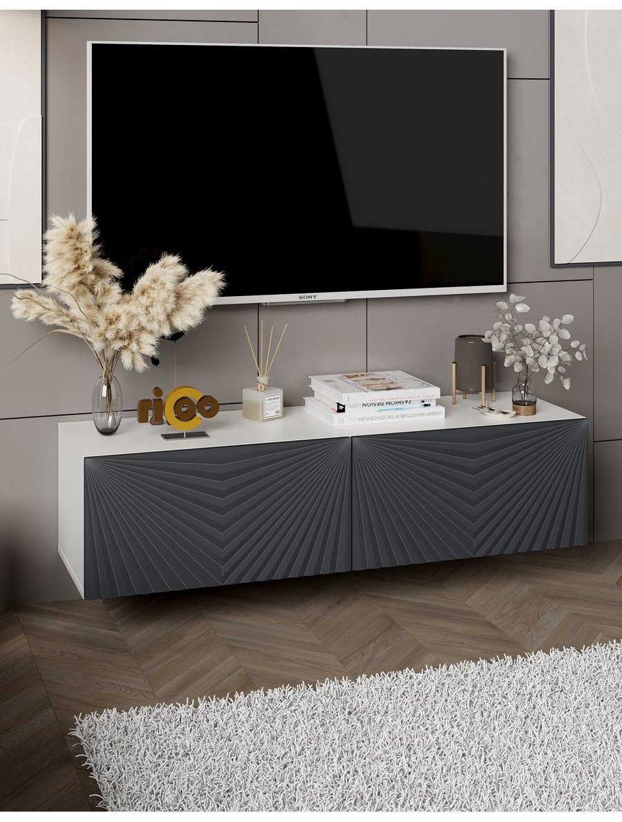 ТВ-тумба напольная Ricoo 40919, 114x30x36 см, белый, серый купить,NaN