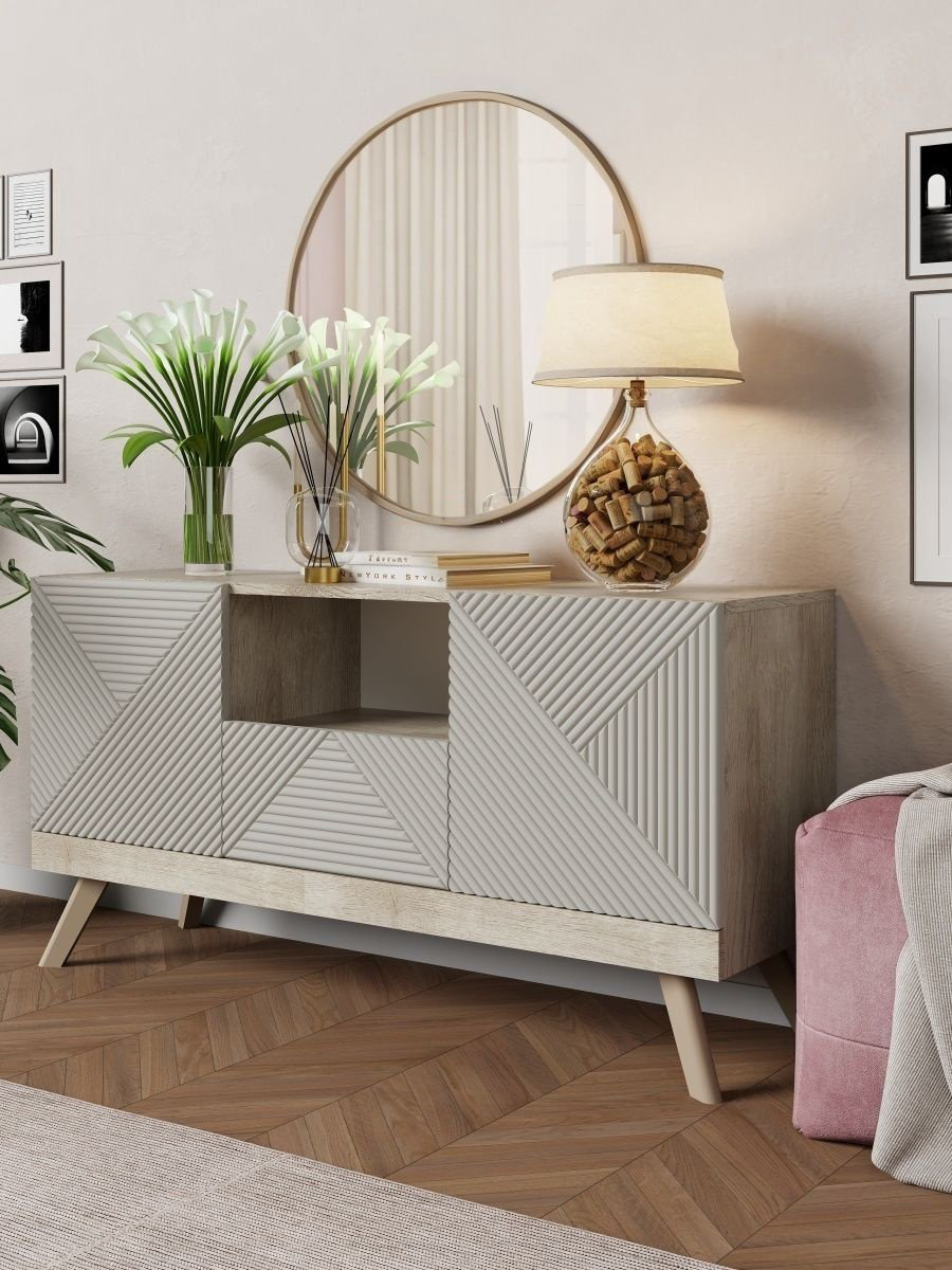 ТВ-тумба напольная MassLite Модерн, 114x60x36 см, серый, бежевый купить,NaN