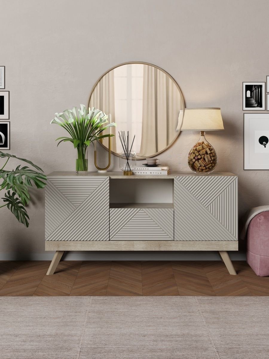 ТВ-тумба напольная MassLite Модерн, 114x60x36 см, серый, бежевый купить,NaN