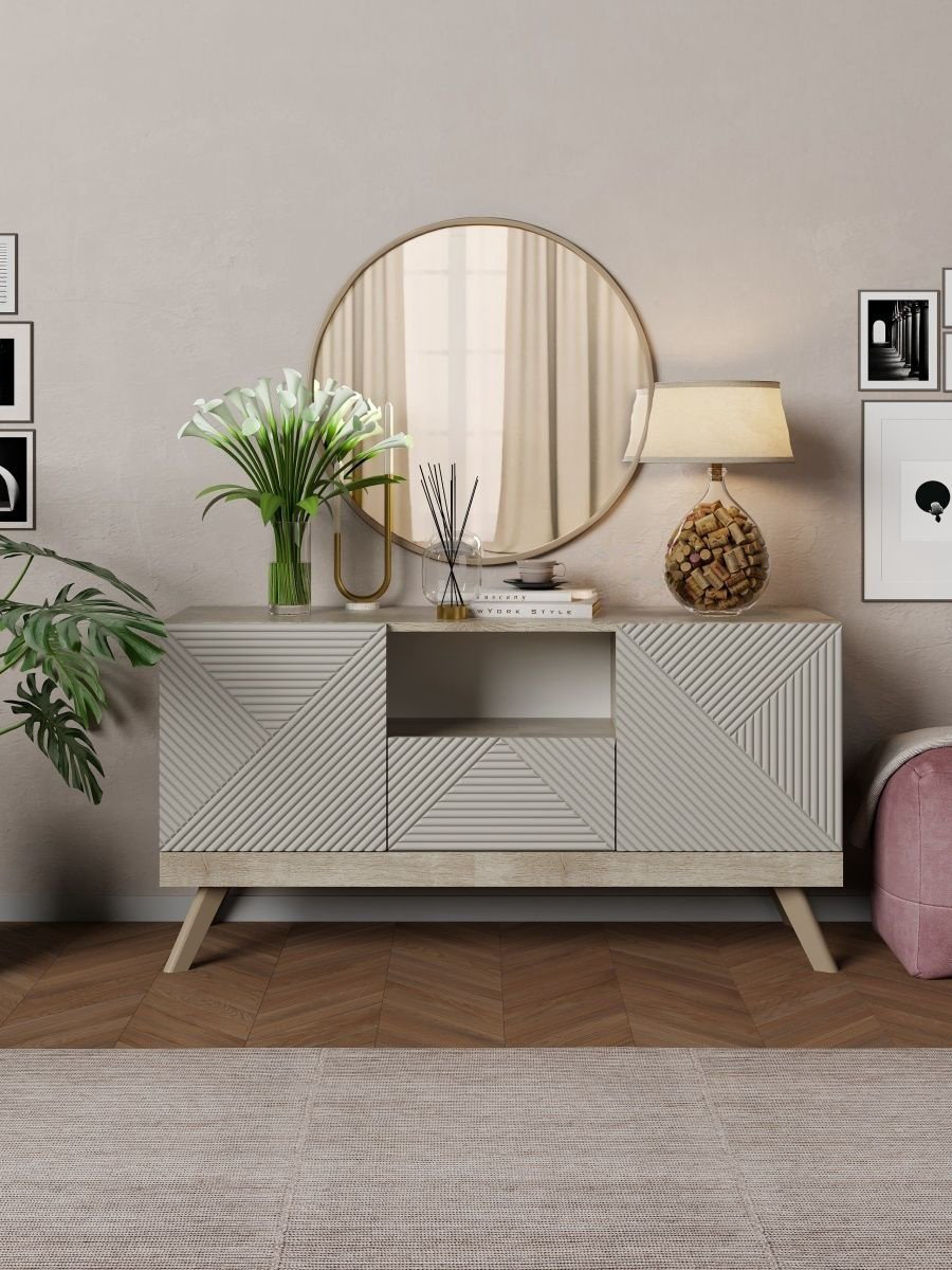 ТВ-тумба напольная MassLite Модерн, 114x60x36 см, серый, бежевый купить,NaN