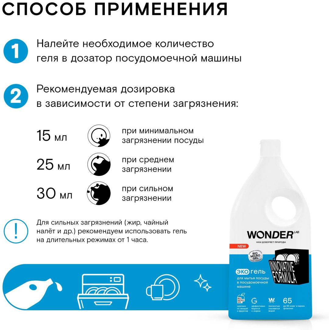 WONDER LAB гель Для мытья посуды в посудомоечной машине 1 л купить,NaN