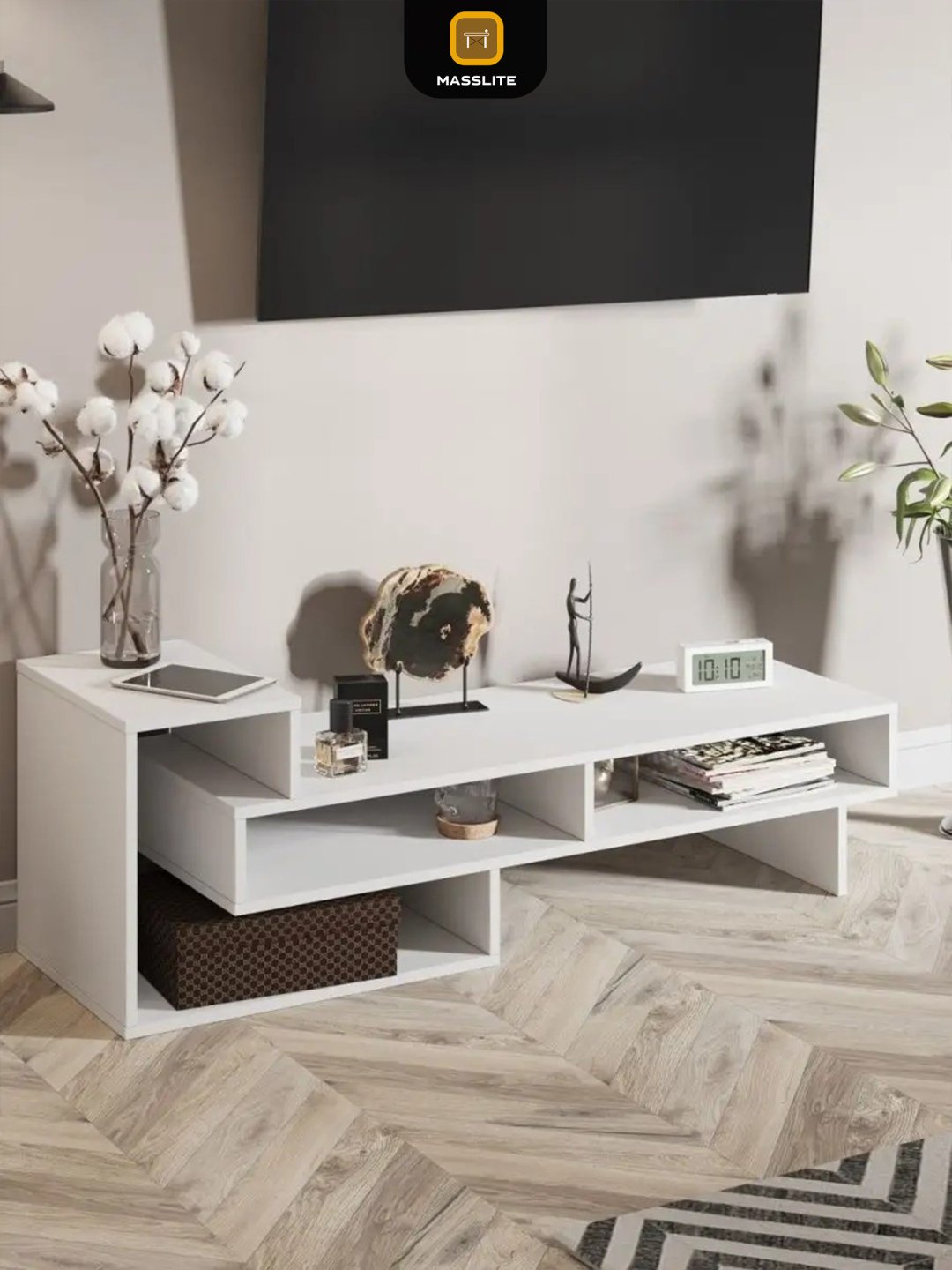 ТВ-тумба напольная MassLite ТВ-100006, 130x42x40 см, белый купить,NaN