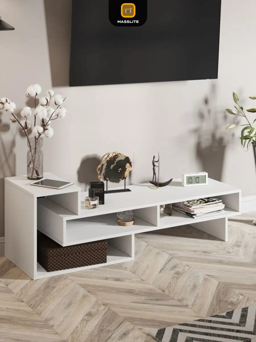ТВ-тумба напольная MassLite ТВ-100006, 130x42x40 см, белый купить,NaN