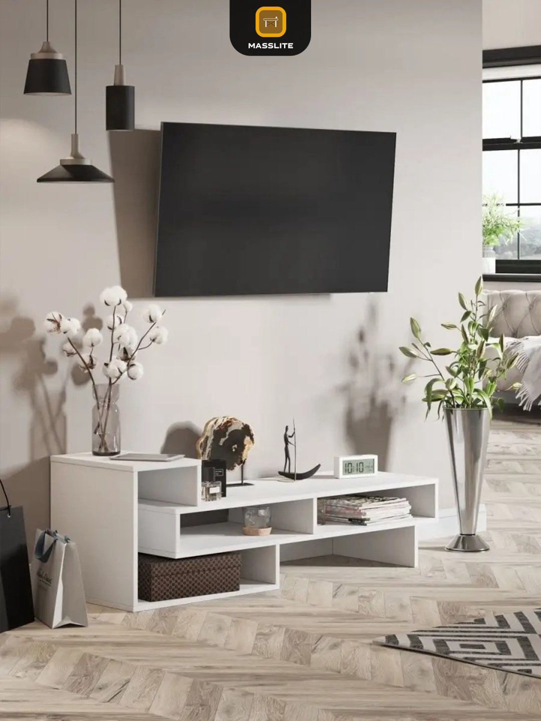 ТВ-тумба напольная MassLite ТВ-100006, 130x42x40 см, белый купить,NaN