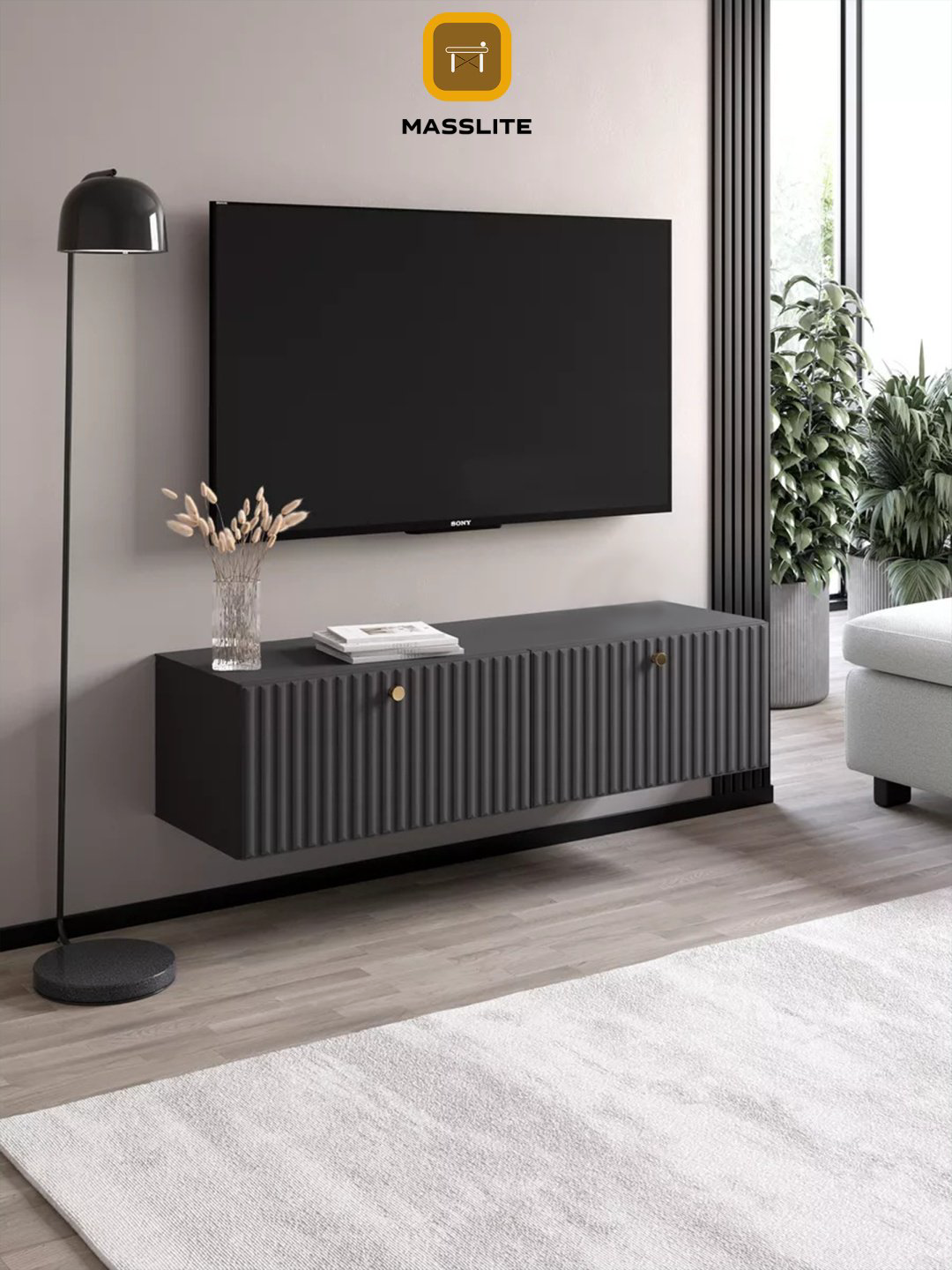 ТВ-тумба напольная и навесная MassLite ТВ-100001, 114x30x36 см, серый, графит купить,NaN