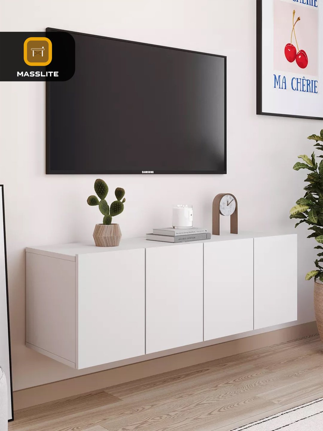 ТВ-тумба напольная MassLite DD-001144, 100x33x31 см, белый купить,NaN