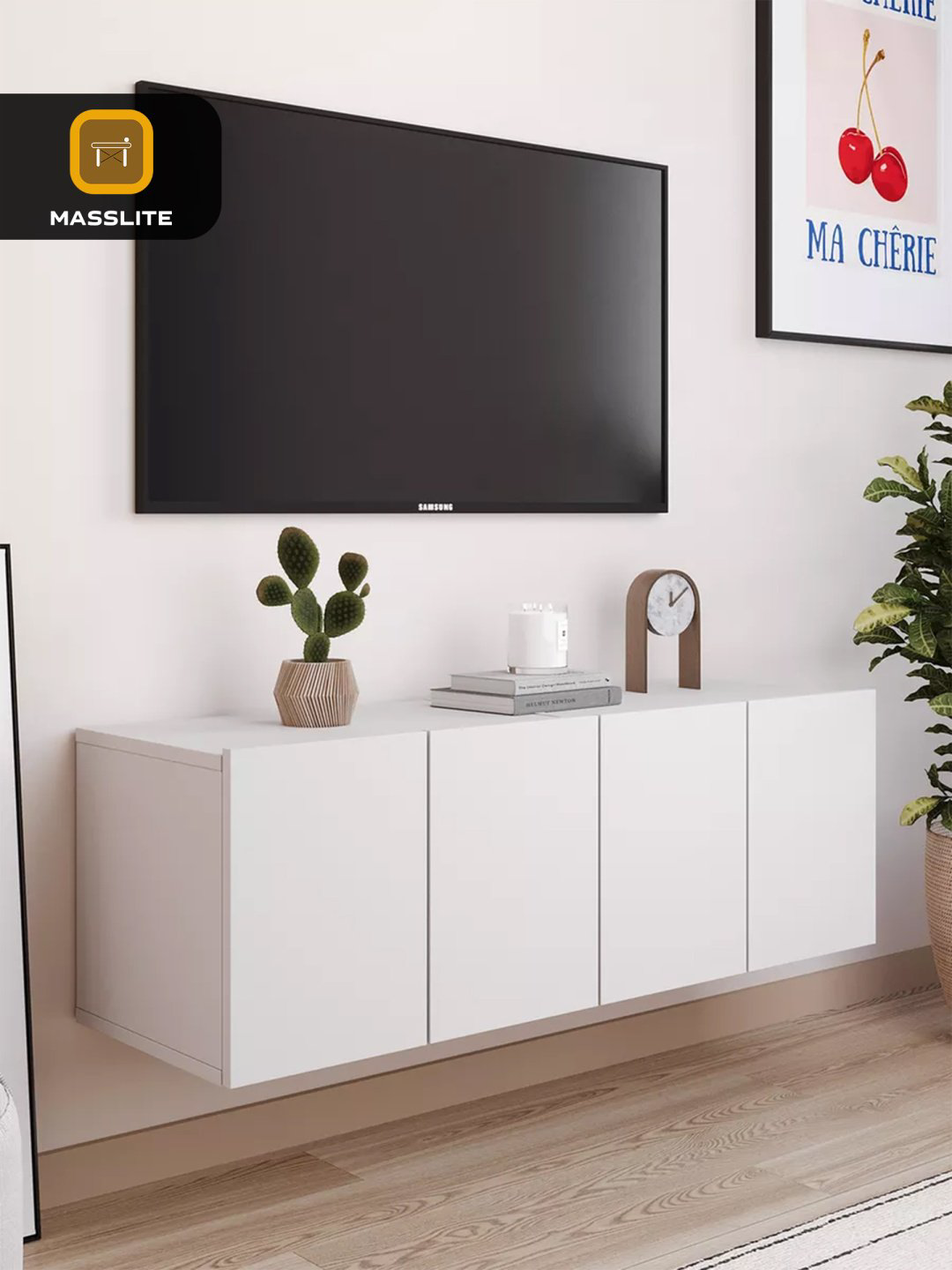 ТВ-тумба напольная MassLite DD-001144, 100x33x31 см, белый купить,NaN