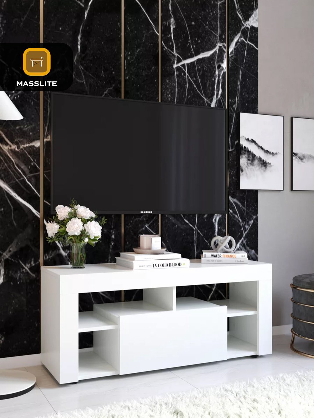 ТВ-тумба напольная MassLite DD-001140, 109x48x35 см, белый купить,NaN