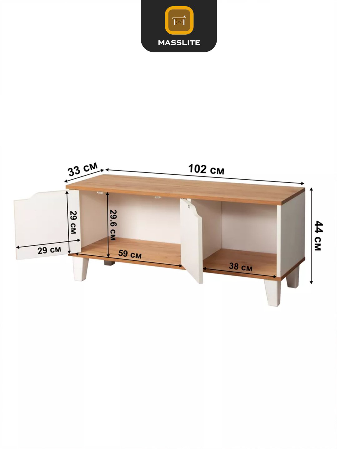 ТВ-тумба напольная MassLite DD-001142, 102x44x33 см, белый, светло-коричневый купить,NaN