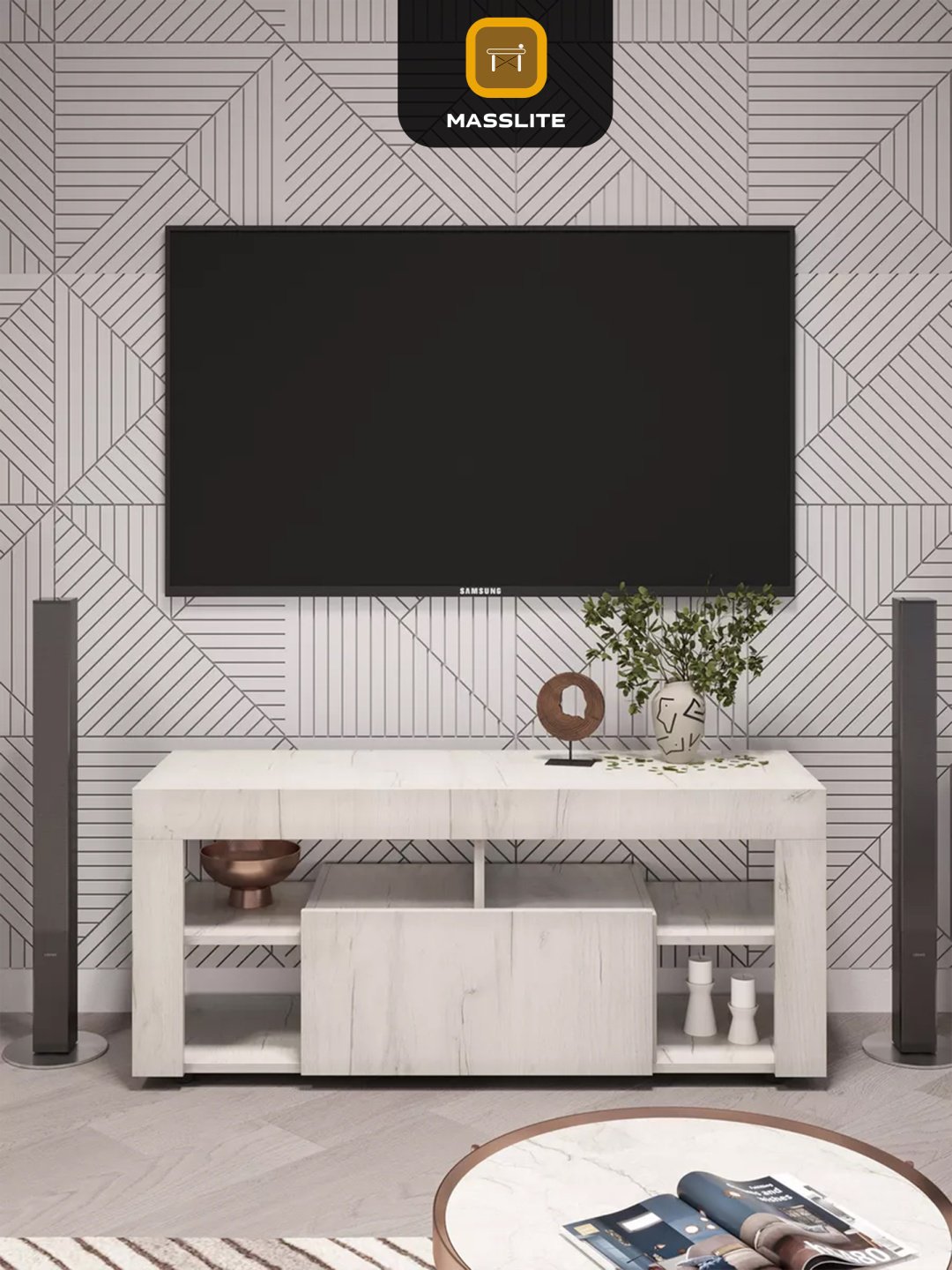 ТВ-тумба напольная MassLite DD-001141, 109x48x35 см, бежевый купить,NaN
