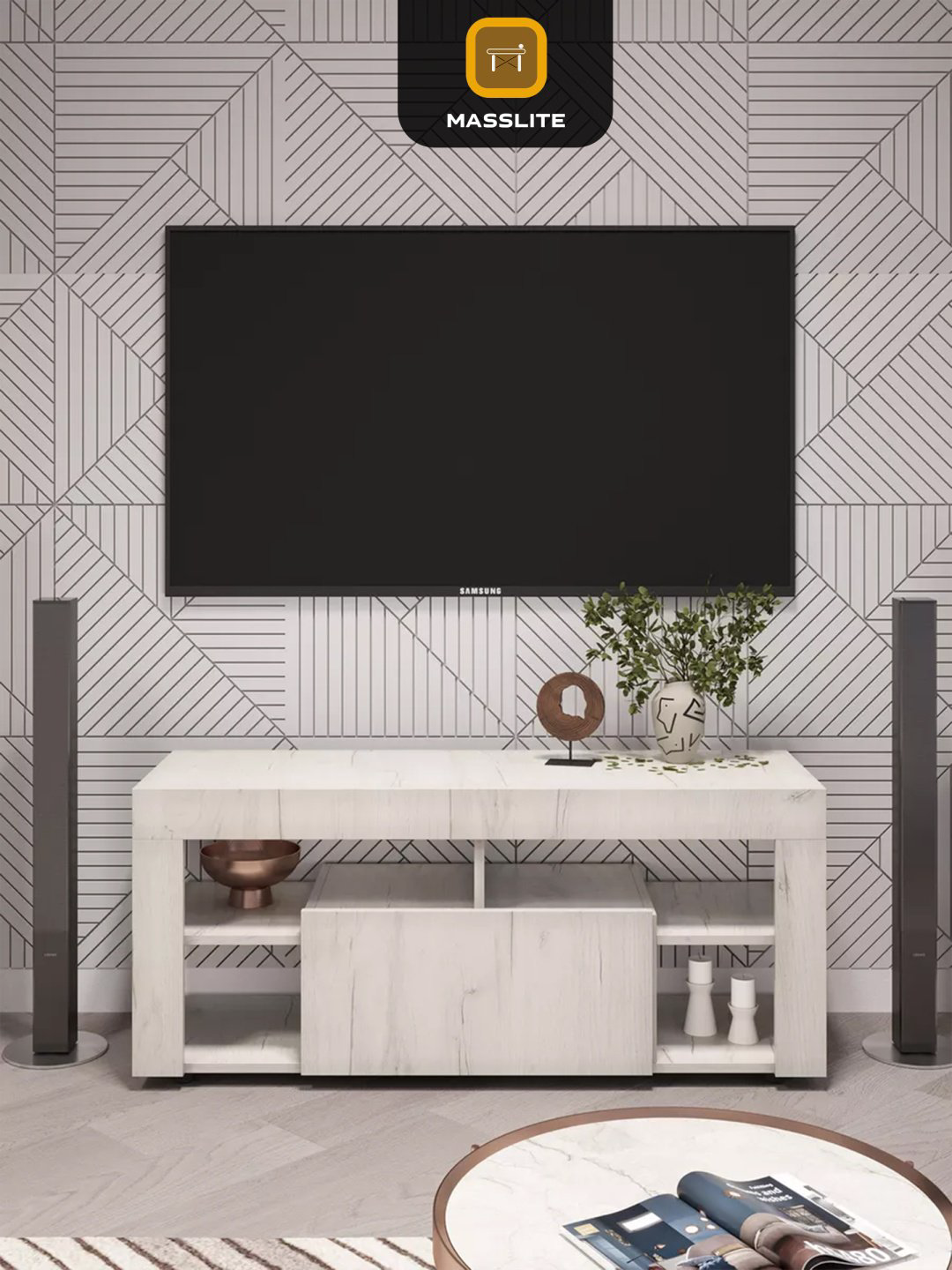 ТВ-тумба напольная MassLite DD-001141, 109x48x35 см, бежевый купить,NaN