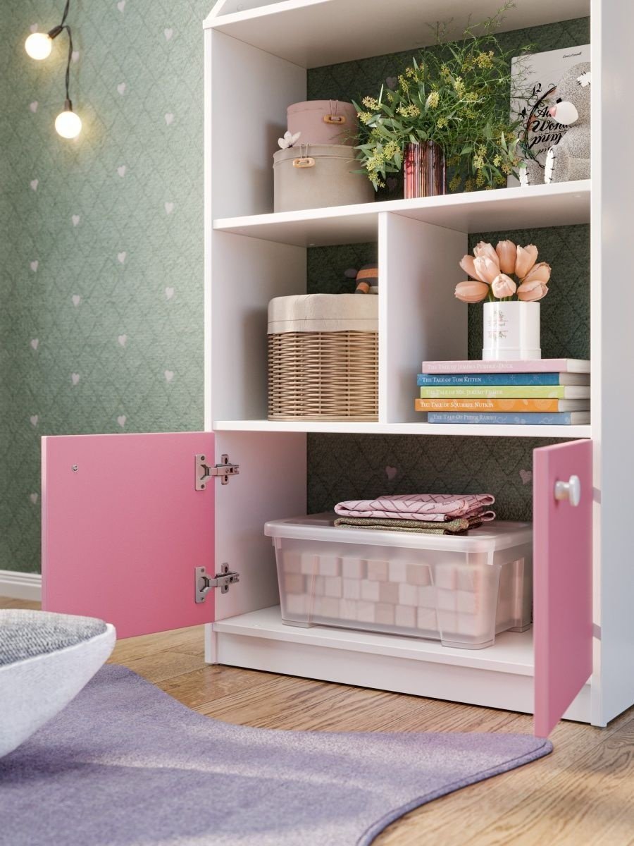 Стеллаж напольный , 71x30x146 см, белый, розовый купить,NaN