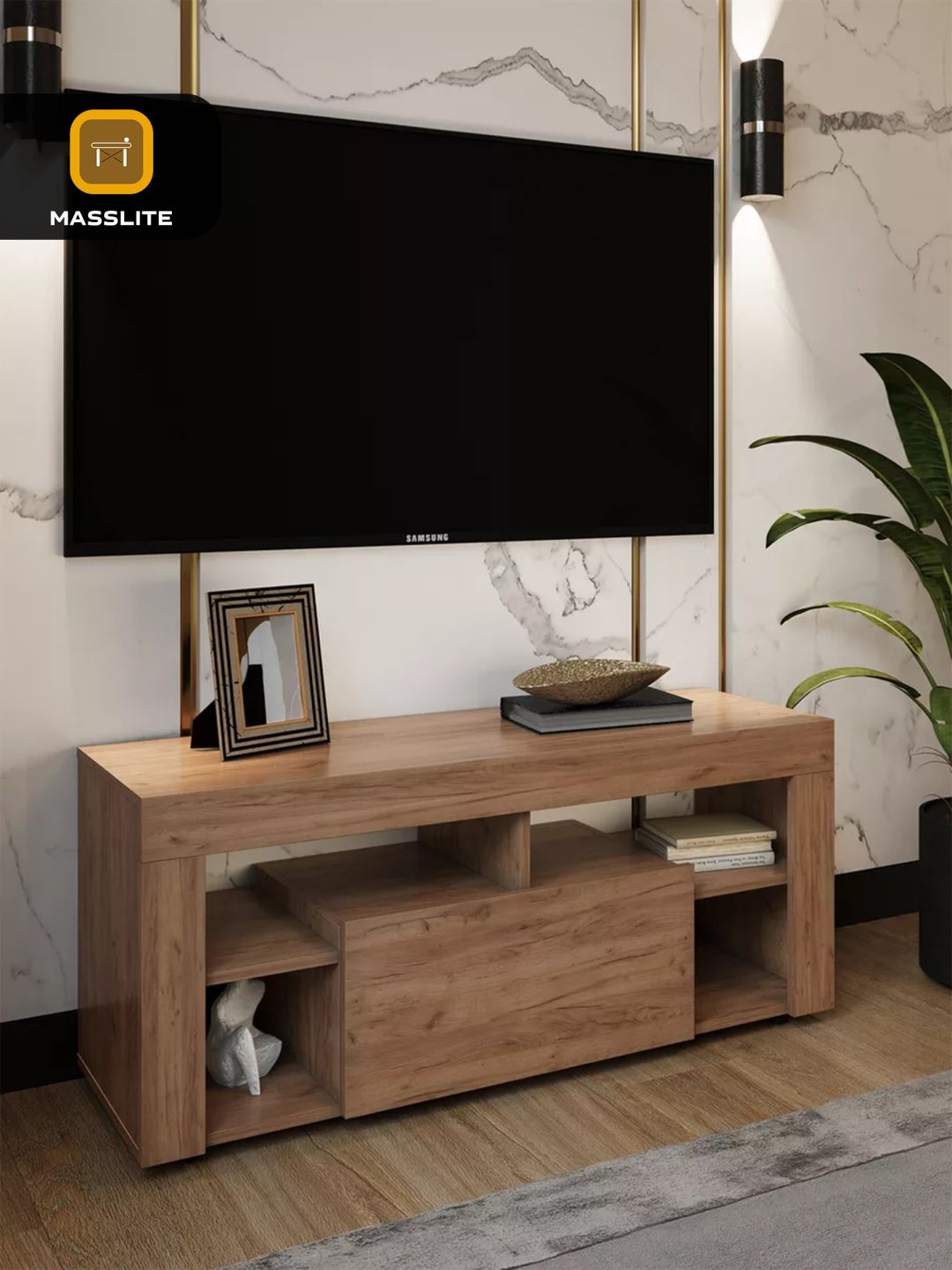 ТВ-тумба напольная MassLite DD-001143, 109x48x35 см, коричневый, светло-коричневый купить,NaN