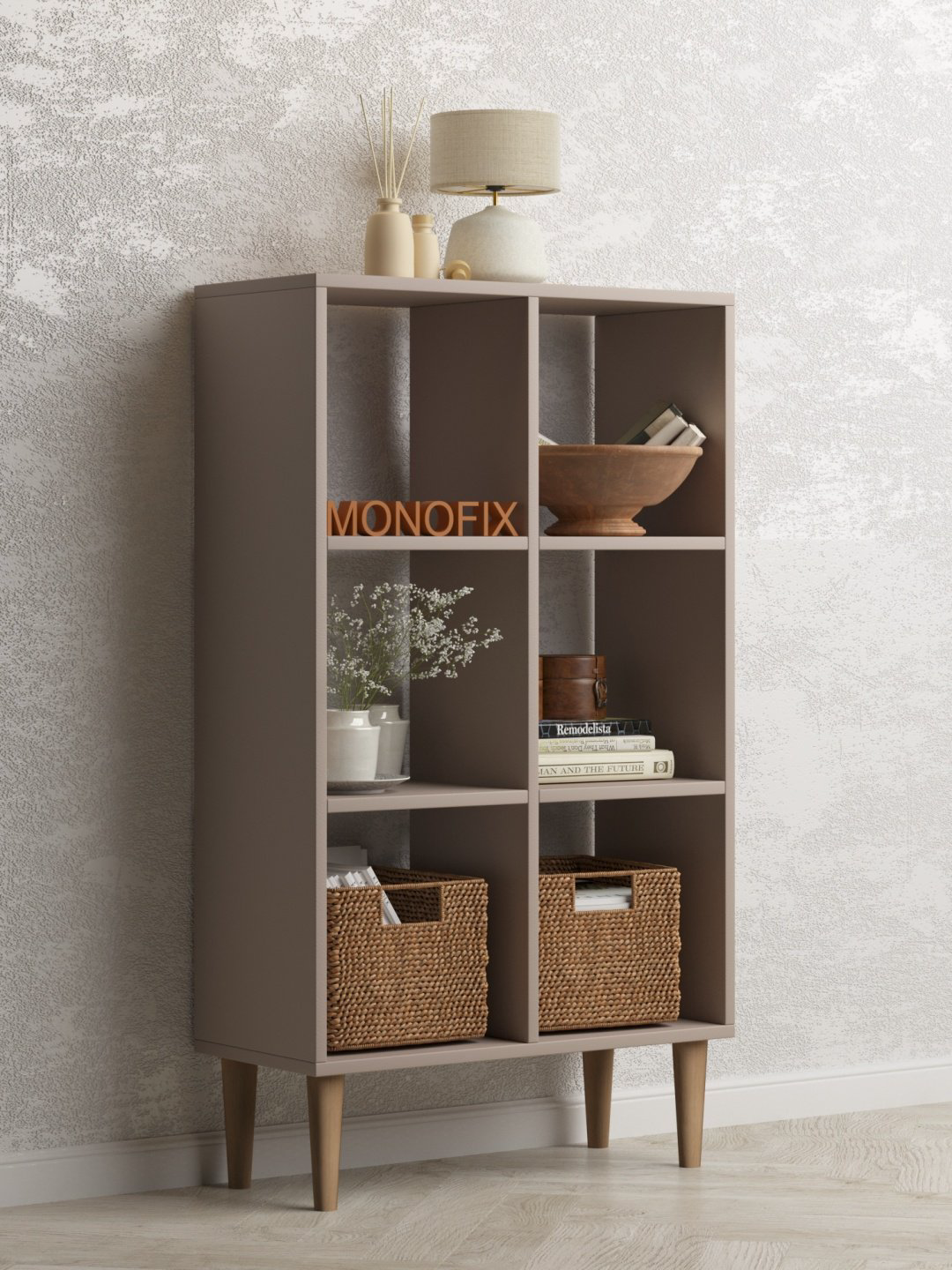 Стеллаж напольный MONOFIX, 69x30x120.4 см, бежевый, светло-коричневый купить,NaN