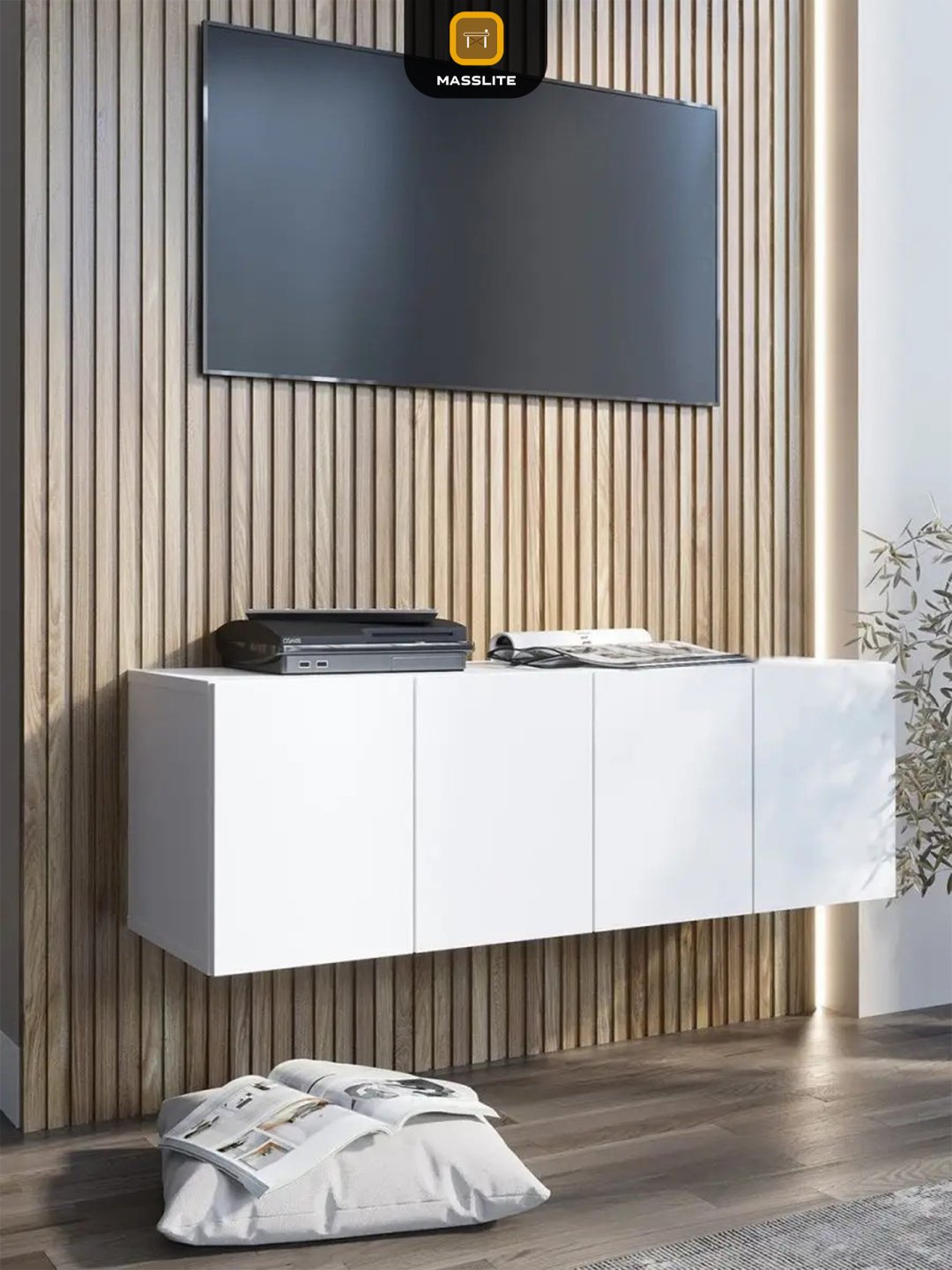 ТВ-тумба навесная MassLite 513399623, 100x35x33 см, белый купить,NaN