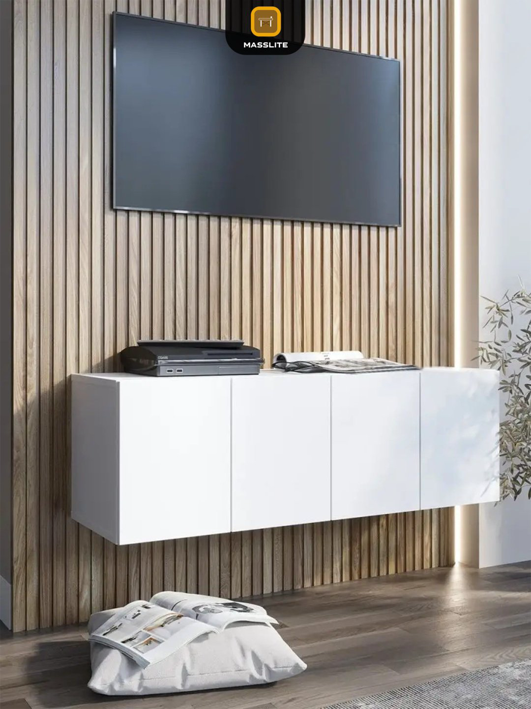 ТВ-тумба навесная MassLite 513399623, 100x35x33 см, белый купить,NaN