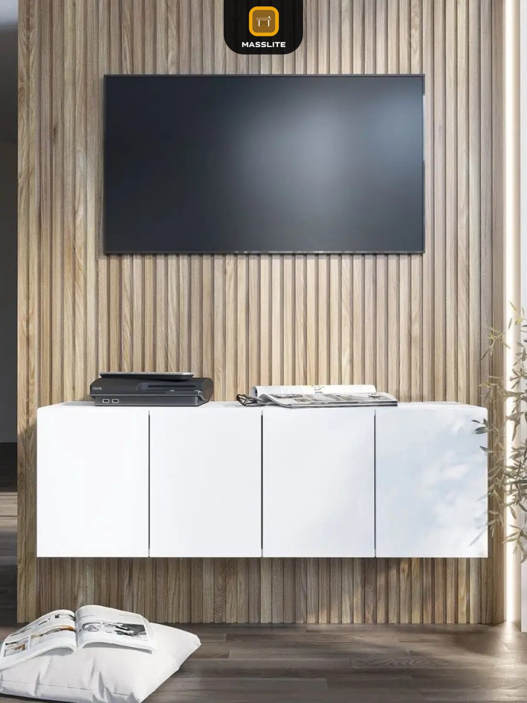 ТВ-тумба навесная MassLite 513399623, 100x35x33 см, белый купить,NaN