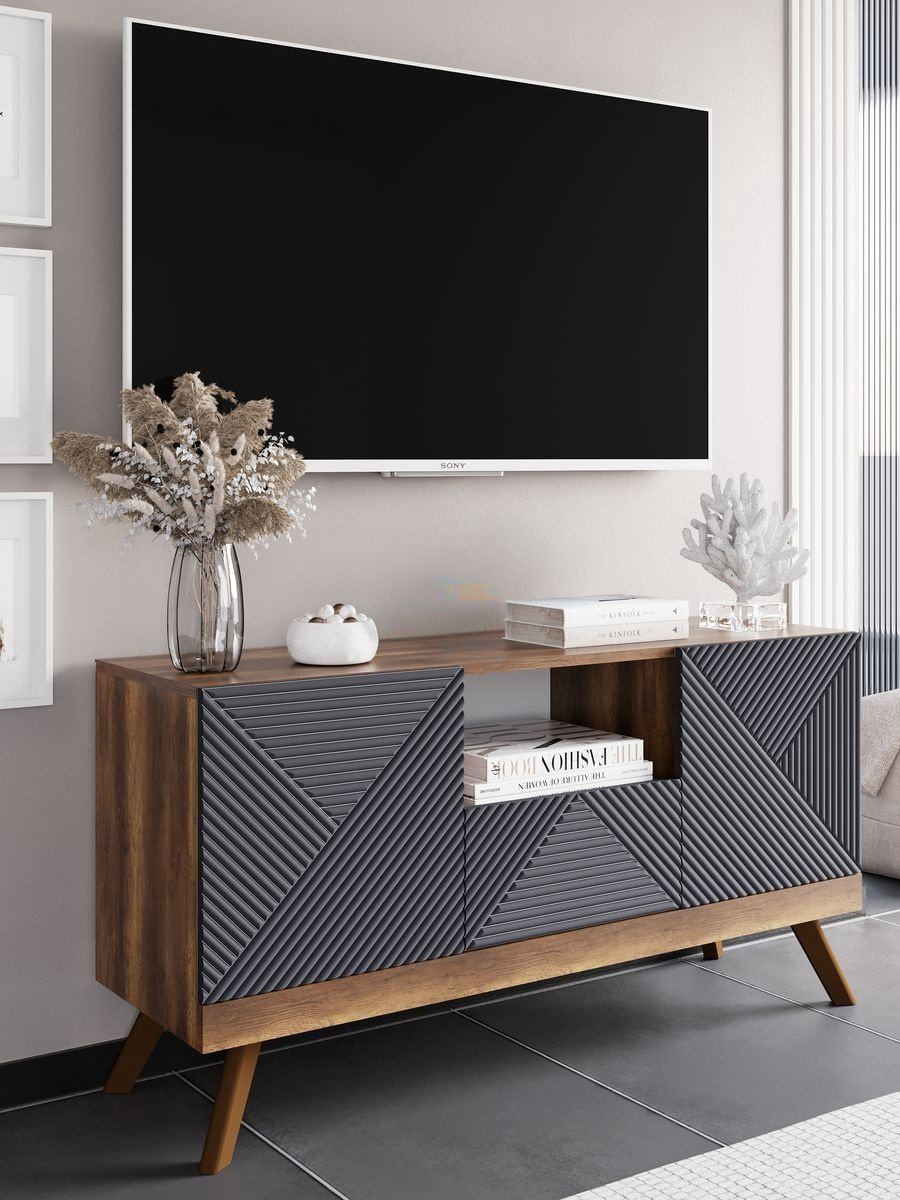 ТВ-тумба напольная MassLite Модерн, 114x60x36 см, графит, темно-коричневый купить,NaN