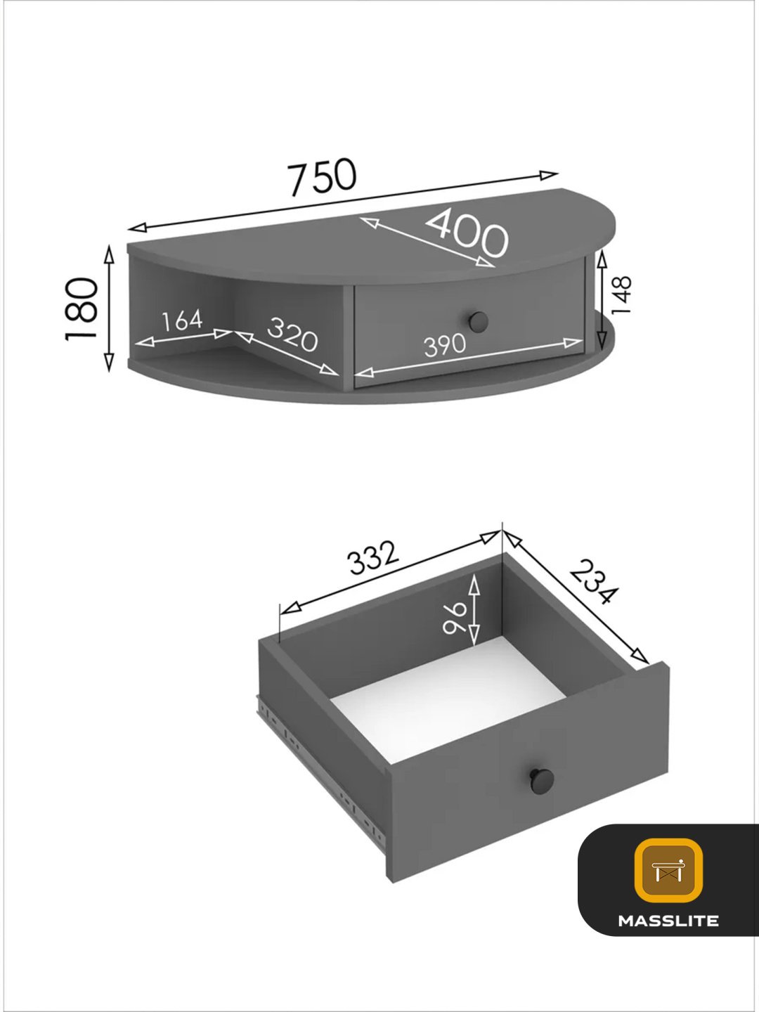 Туалетный столик MassLite BH-000054 75x40x18 см, ЛДСП, ДСП купить,NaN