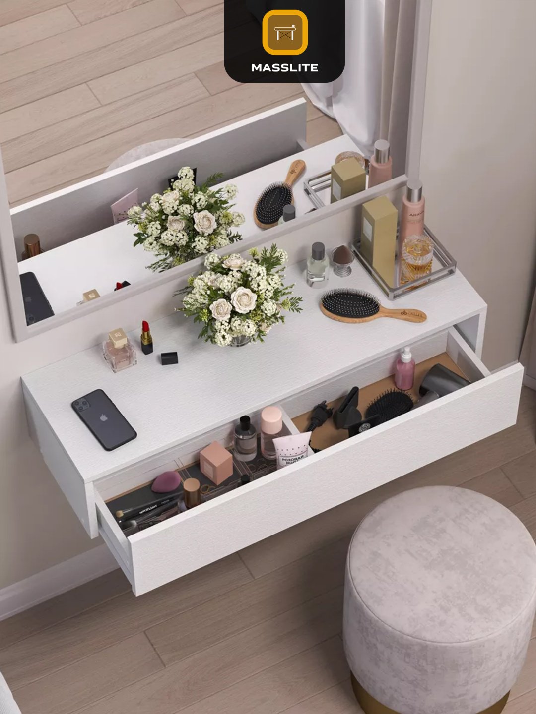 Туалетный столик MassLite 568475255 90x29x20 см, ЛДСП купить,NaN