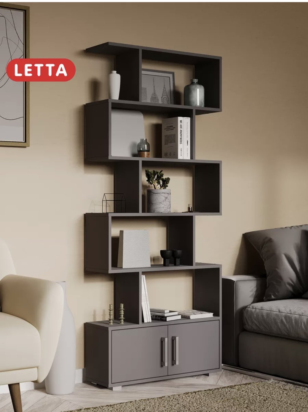 Стеллаж напольный Letta, 73x23x175.7 см, графит купить,NaN