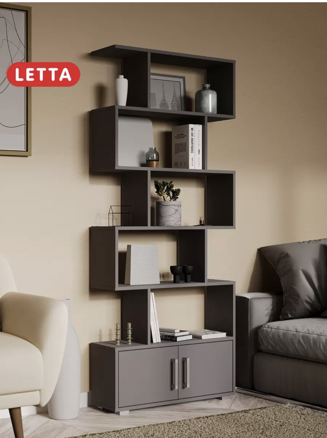 Стеллаж напольный Letta, 73x23x175.7 см, графит купить,NaN