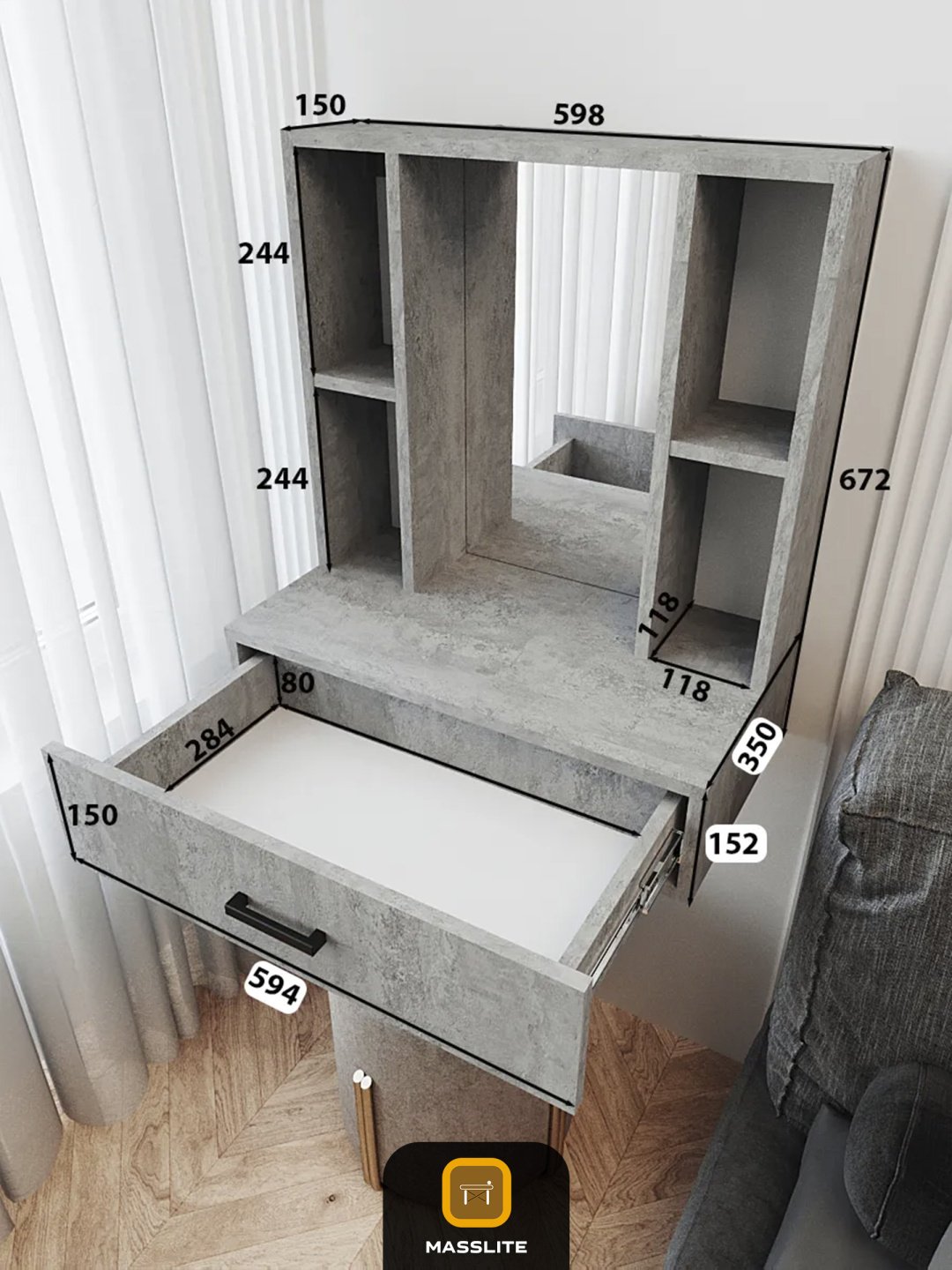 Туалетный столик MassLite DD-001819 59.8x35x67.2 см, ЛДСП купить,NaN