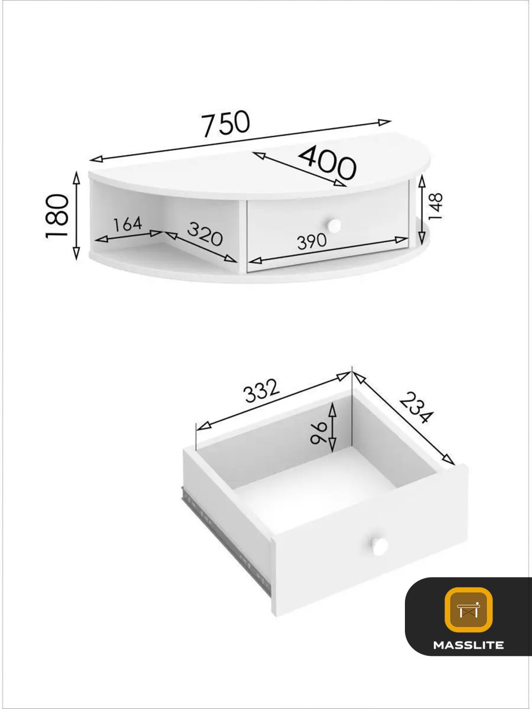 Туалетный столик MassLite BH-000053 75x40x18 см, ЛДСП, ДСП купить,NaN