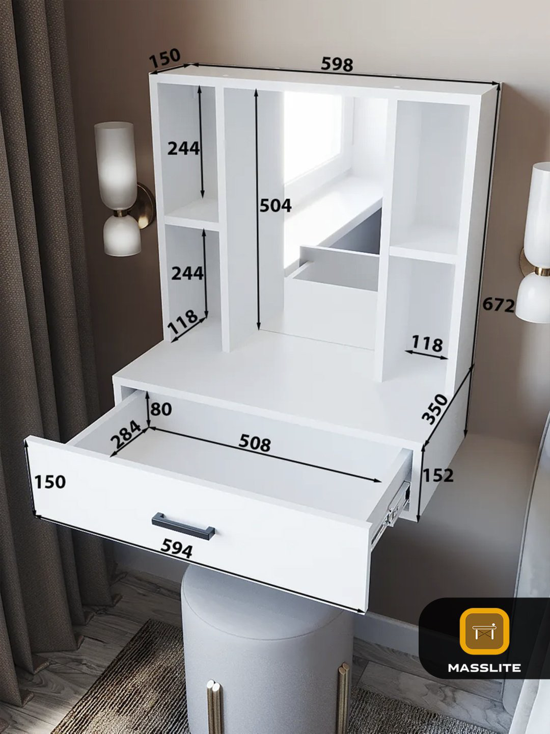 Туалетный столик MassLite BH-000052 60x35x65.4 см, ЛДСП купить,NaN