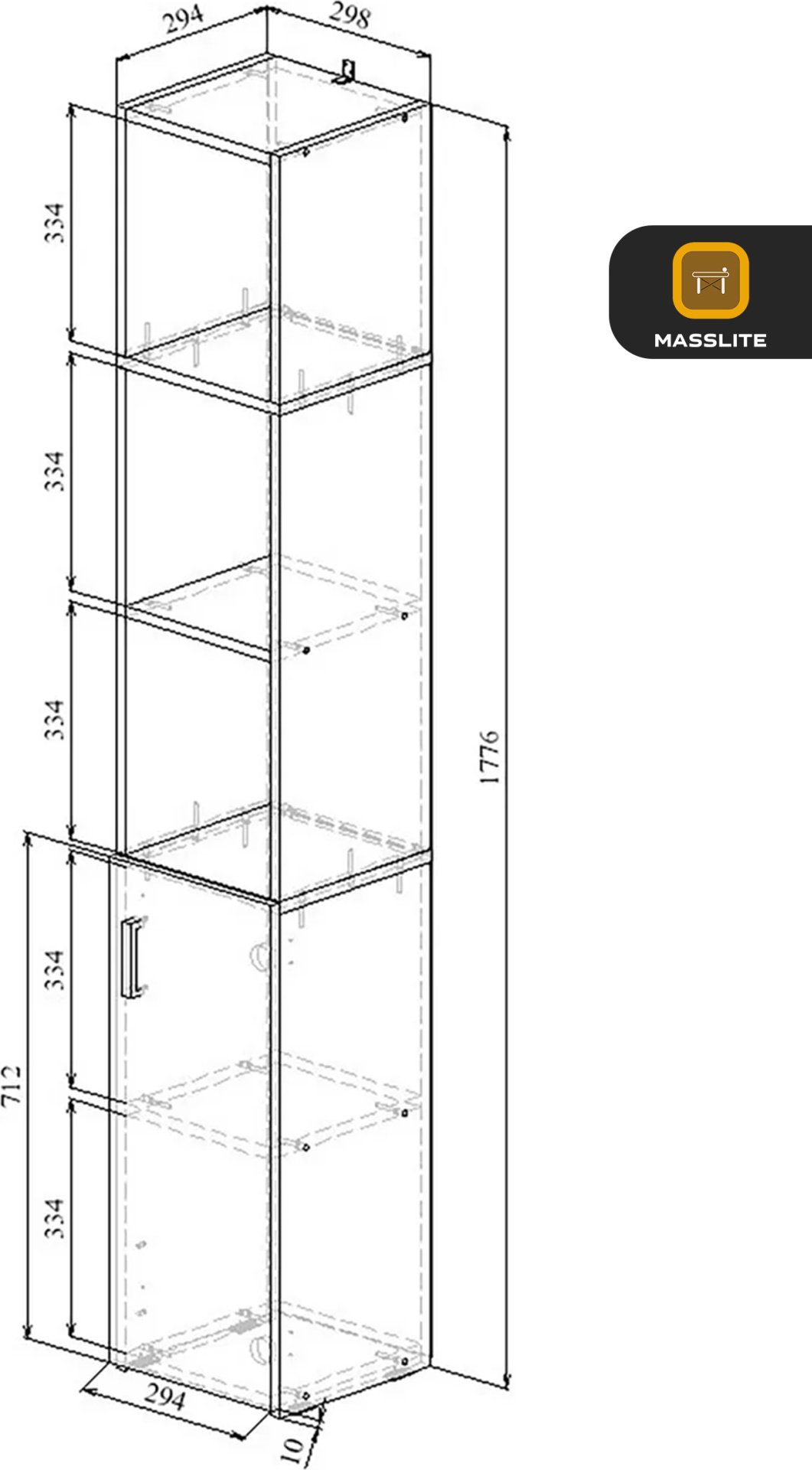 Стеллаж напольный MassLite ZHM-000155, 29.8x29.4x177.6 см, серый купить,NaN