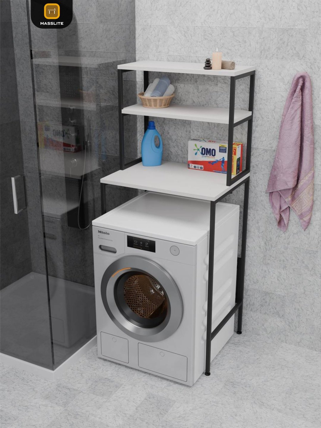 Стеллаж над стиральной машиной MassLite, 66x55x165 см, черный, белый купить,NaN
