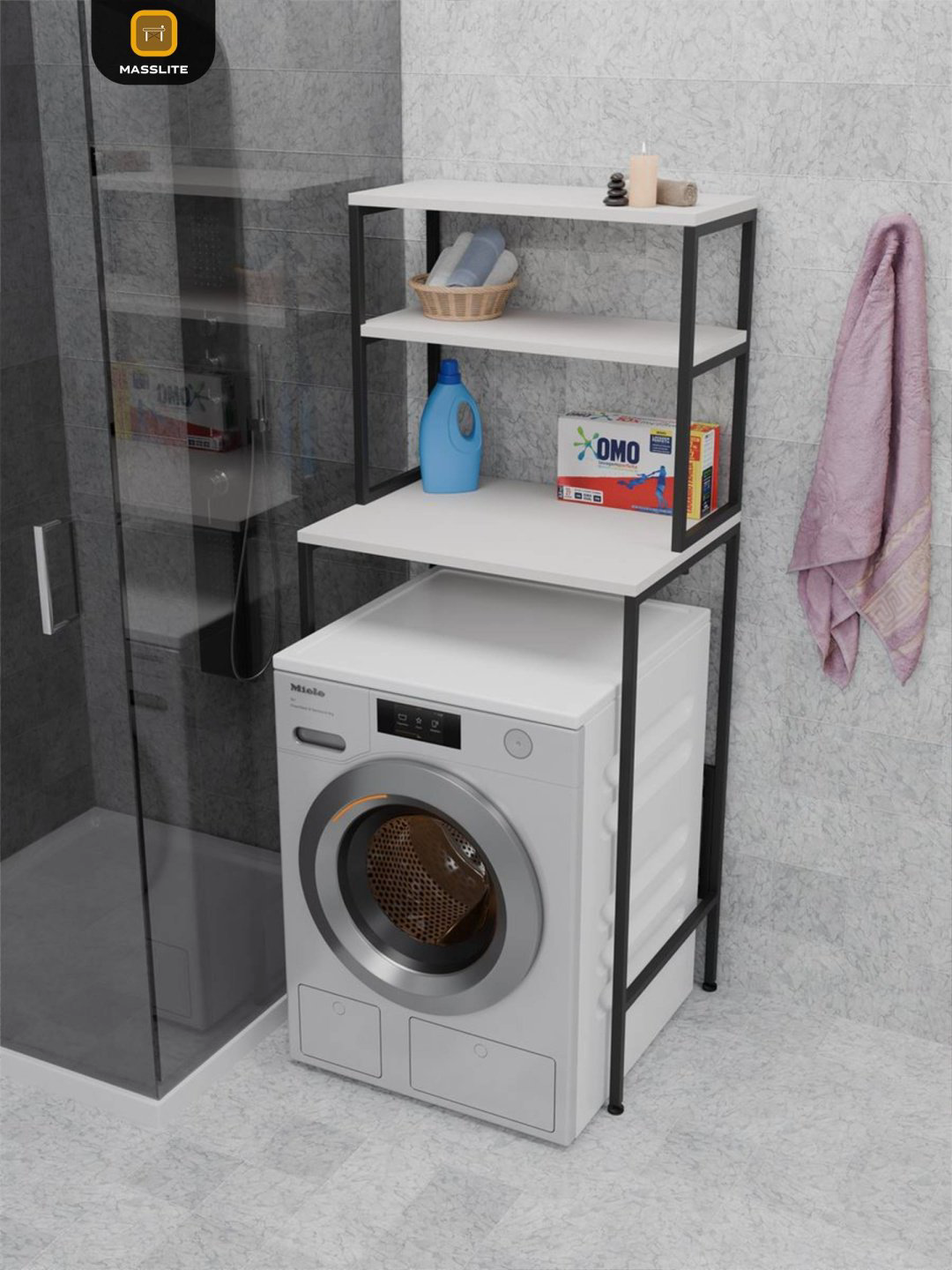 Стеллаж над стиральной машиной MassLite, 66x55x165 см, черный, белый купить,NaN
