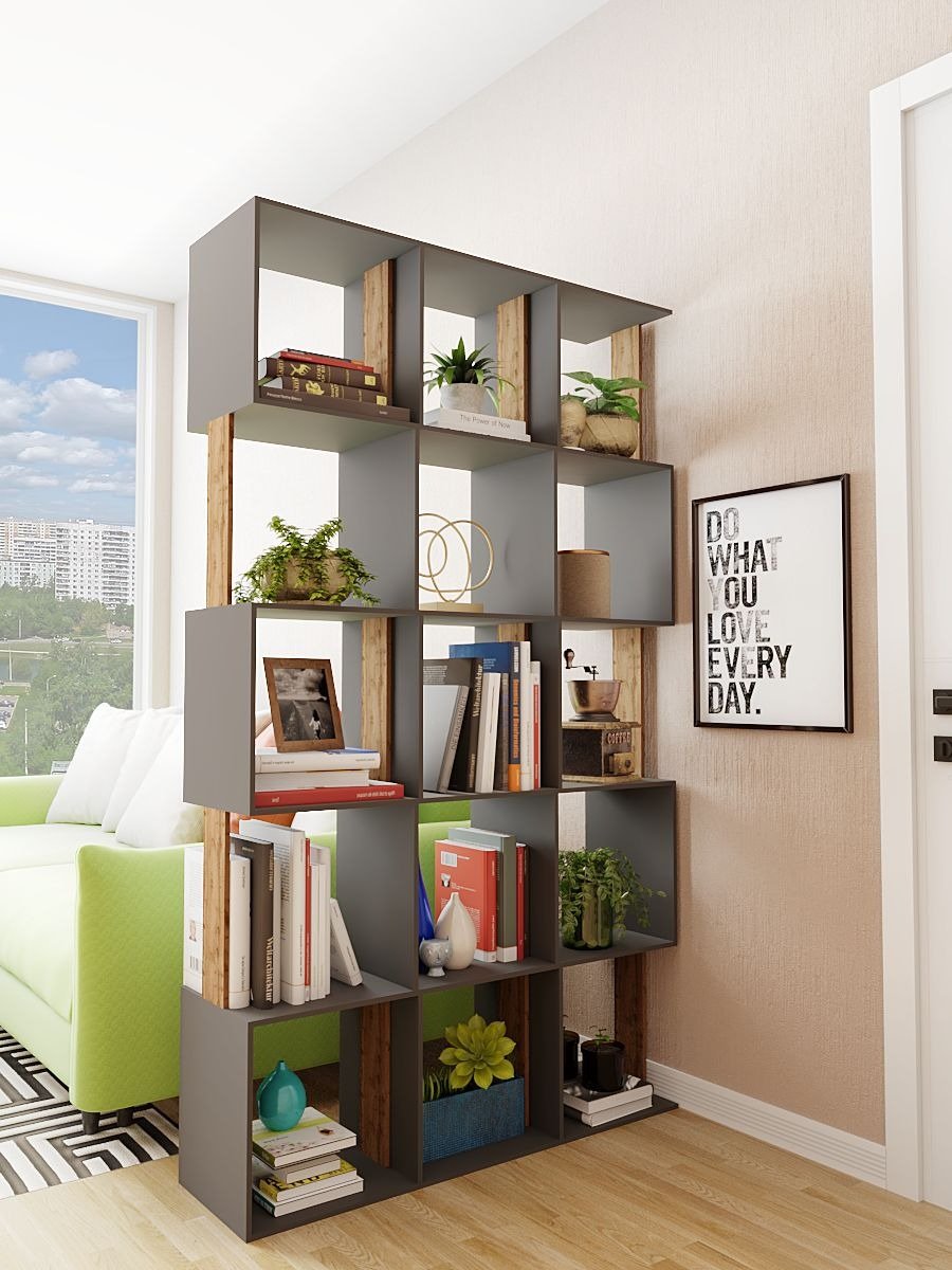 Стеллаж напольный , 33x28x175 см, серый, коричневый купить,NaN
