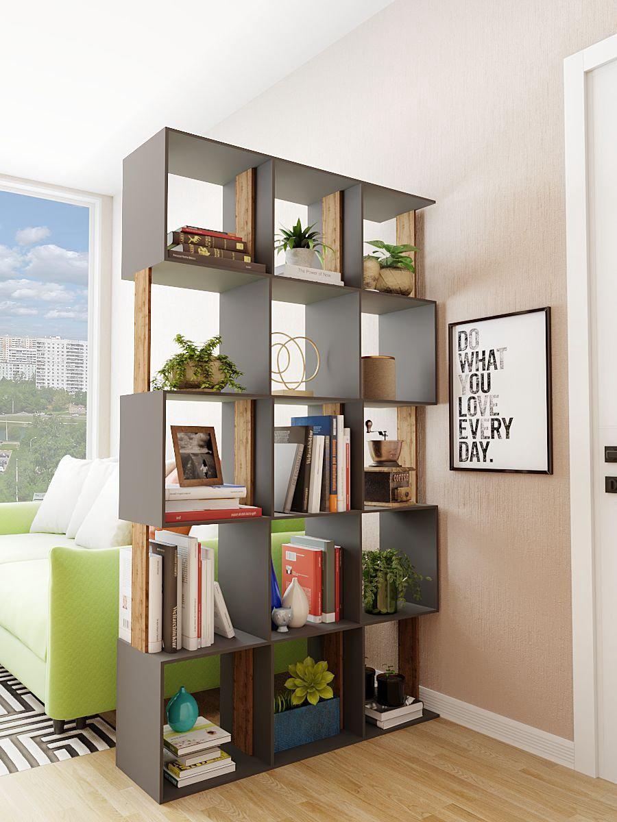 Стеллаж напольный , 33x28x175 см, серый, коричневый купить,NaN