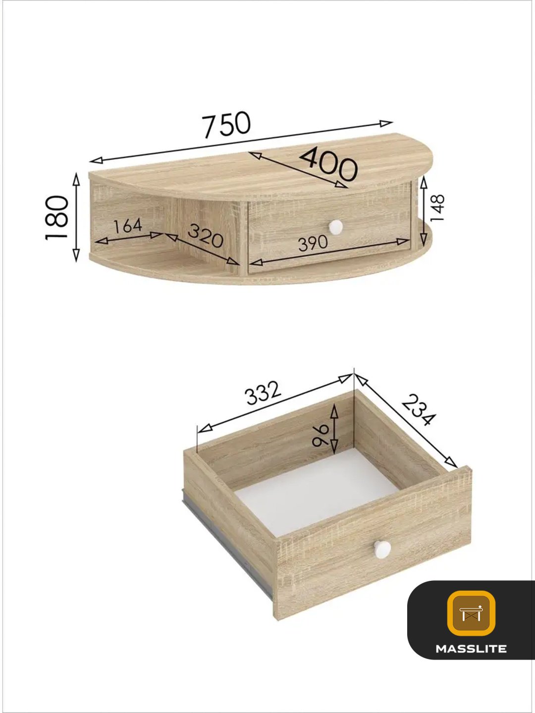 Туалетный столик MassLite BH-000055 75x40x18 см, ЛДСП, ДСП купить,NaN