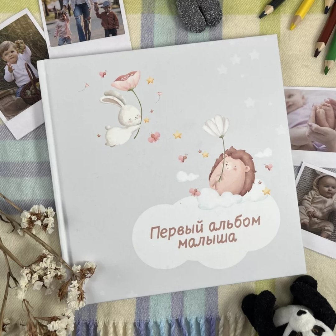 Фотоальбом Первый альбом «Ёжик» для малыша с наклейками для имени детский формат 10x15 купить,NaN