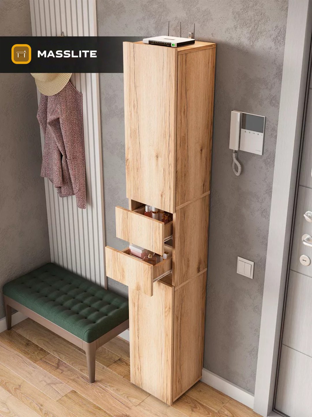 Шкаф-пенал напольный MassLite ШП-300017, 28x27x179 см, светло-коричневый купить,NaN