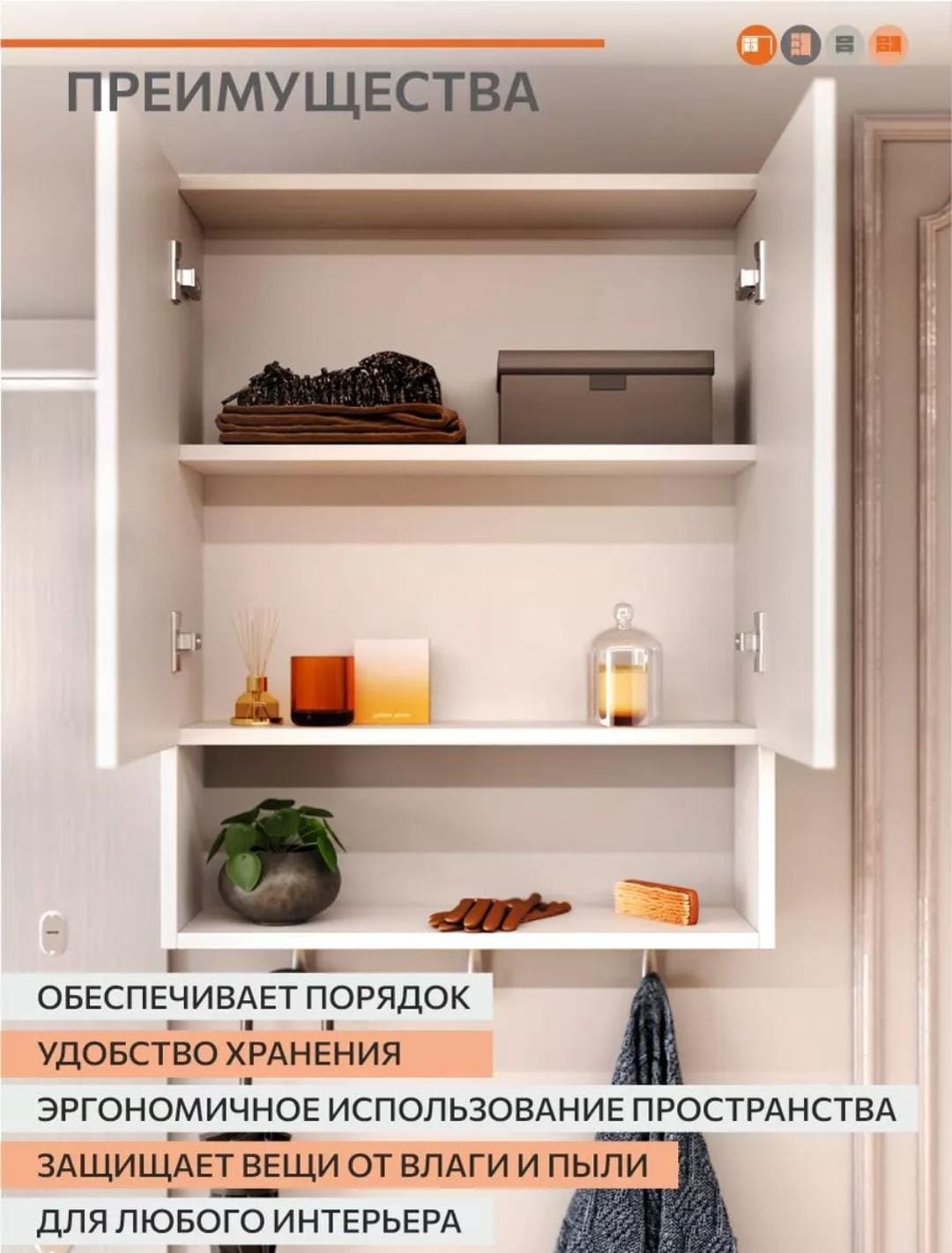 Шкаф-пенал навесной 209225632, 60x19.6x76 см, белый купить,NaN