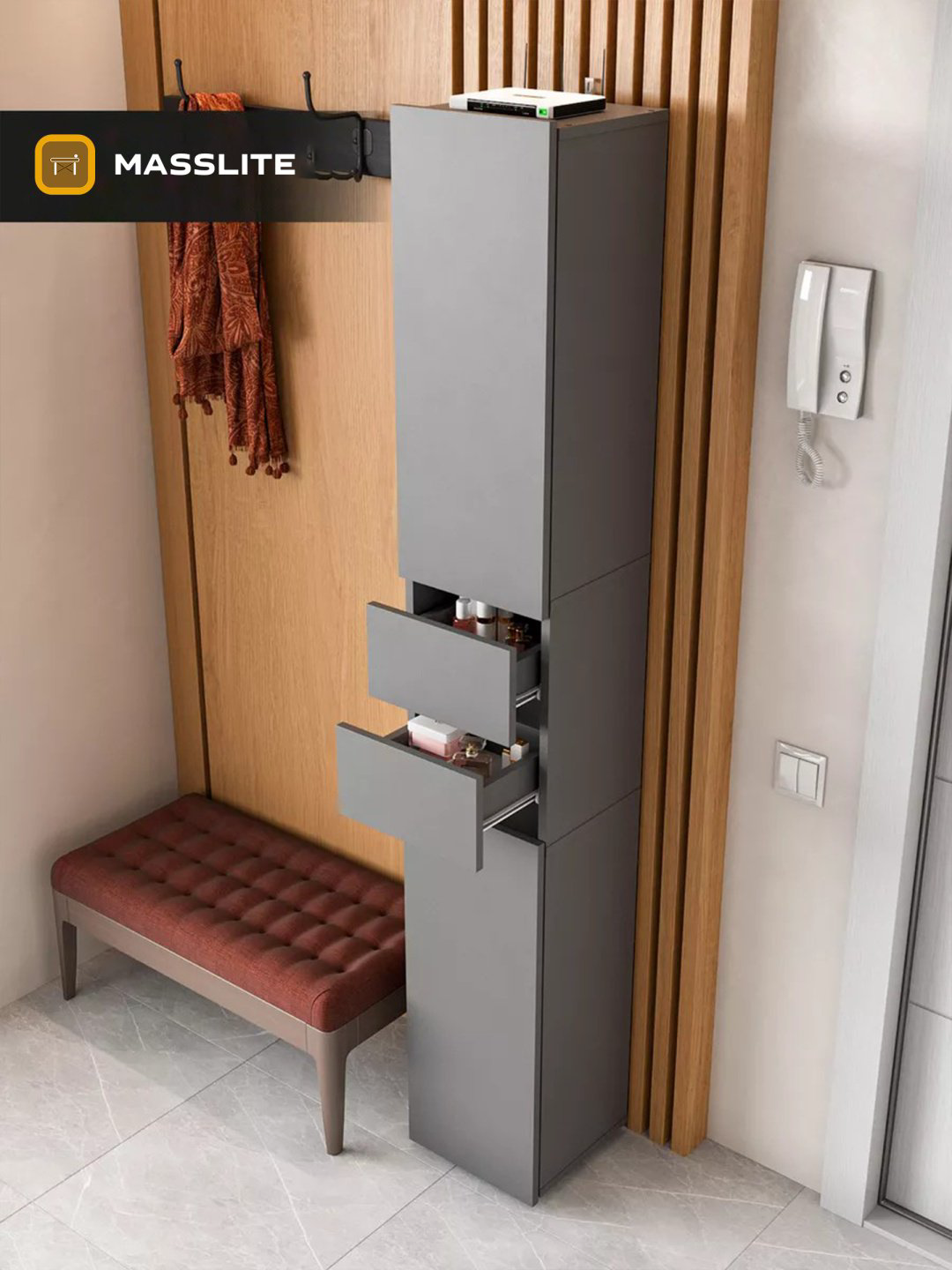 Шкаф-пенал напольный MassLite ШП-300017, 28x27x179 см, графит купить,NaN