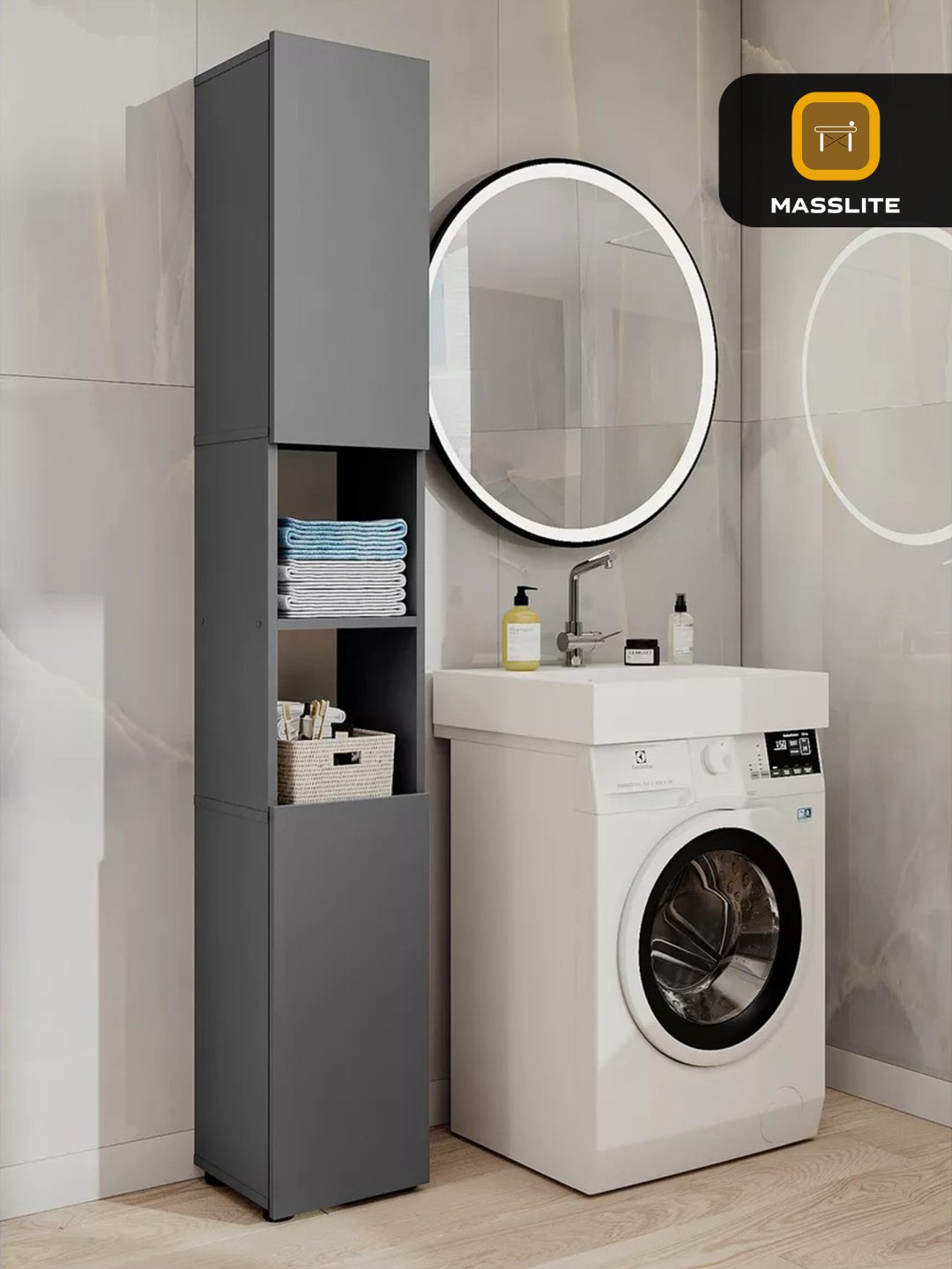 Шкаф-пенал напольный MassLite ШП-300019, 28x28x179 см, графит купить,NaN