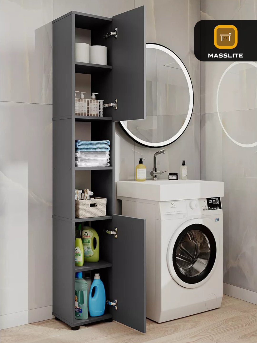 Шкаф-пенал напольный MassLite ШП-300019, 28x28x179 см, графит купить,NaN