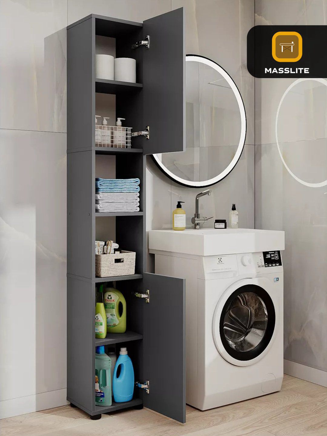 Шкаф-пенал напольный MassLite ШП-300019, 28x28x179 см, графит купить,NaN