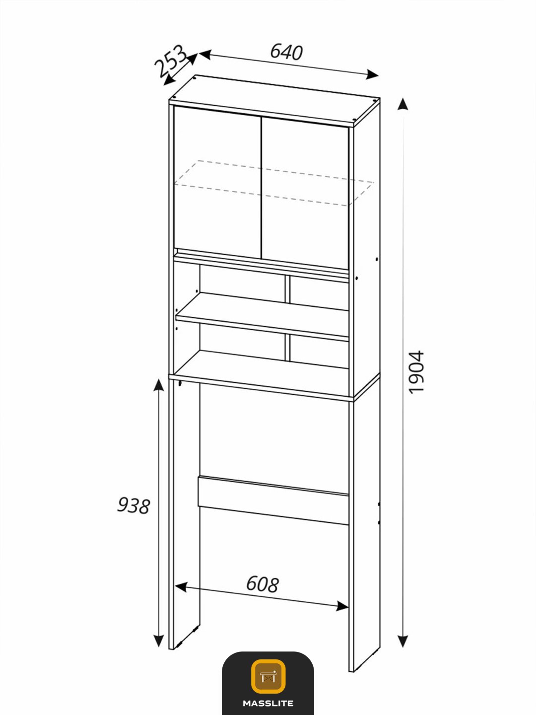 Шкаф напольный MassLite ШП-300013, 64x25x190 см, белый купить,NaN