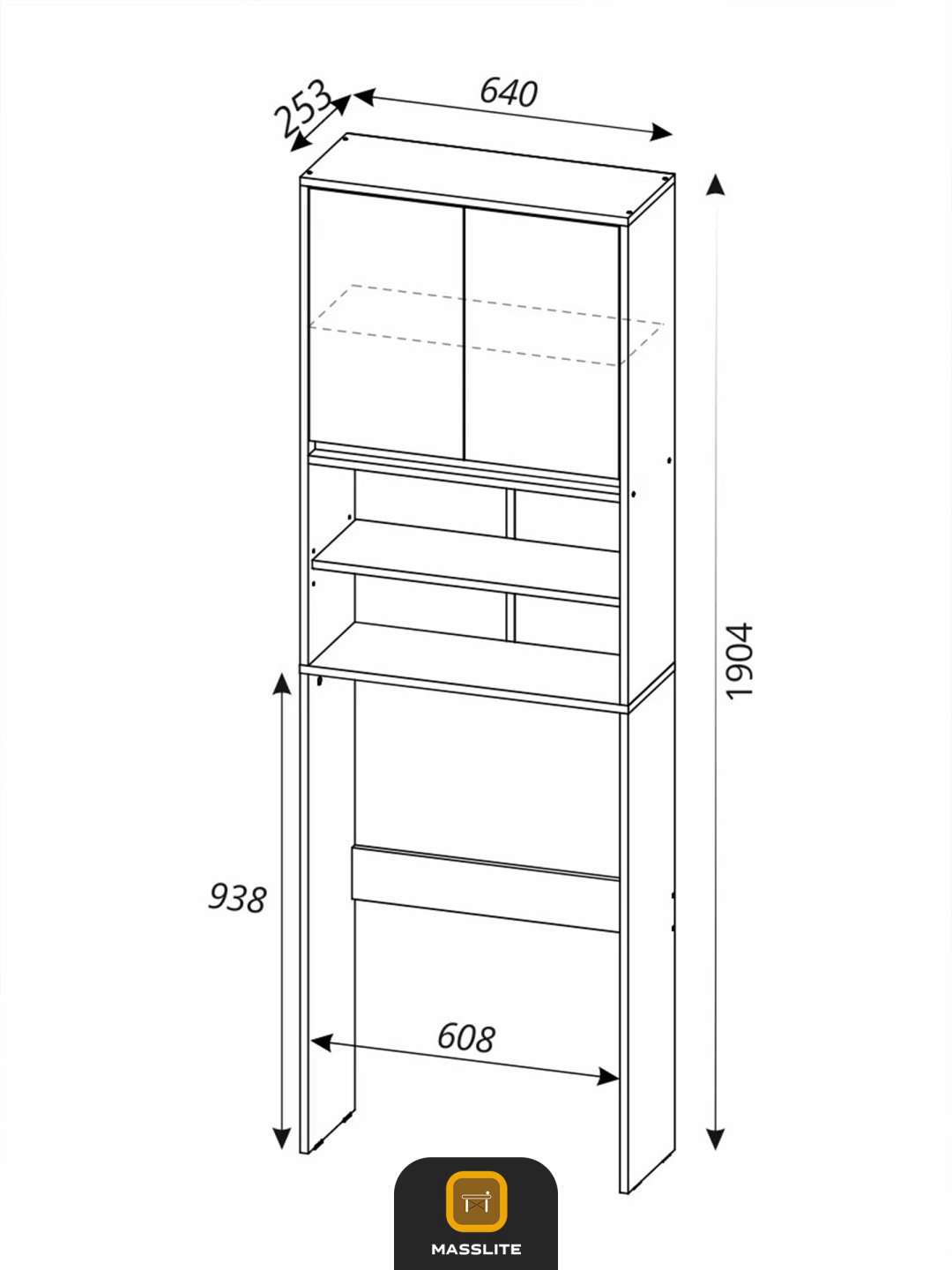 Шкаф напольный MassLite ШП-300013, 64x25x190 см, белый купить,NaN