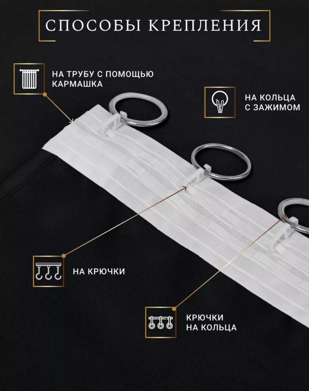 Портьеры 300x270 см 2 шт, блэкаут, черный купить,NaN
