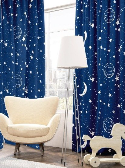 Портьеры Juno 145x260 см 2 шт, хлопок, рогожка, синий купить,NaN