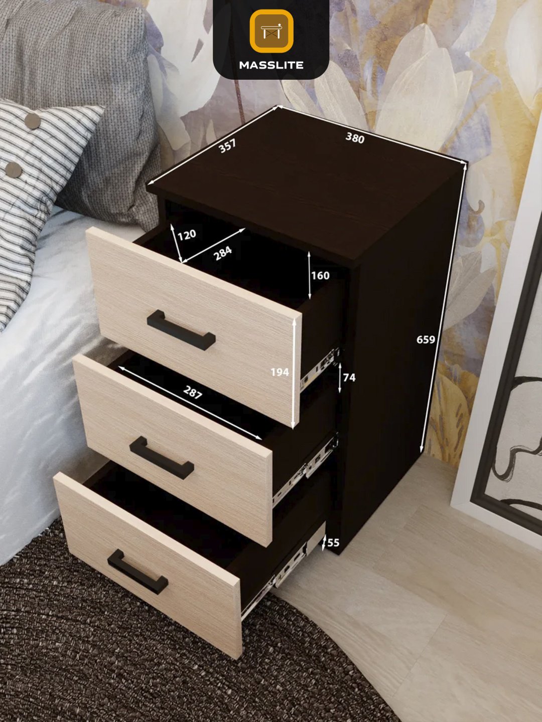 Тумба MassLite DD-001825, 38x66x35 см, темно-коричневый, кремовый купить,NaN