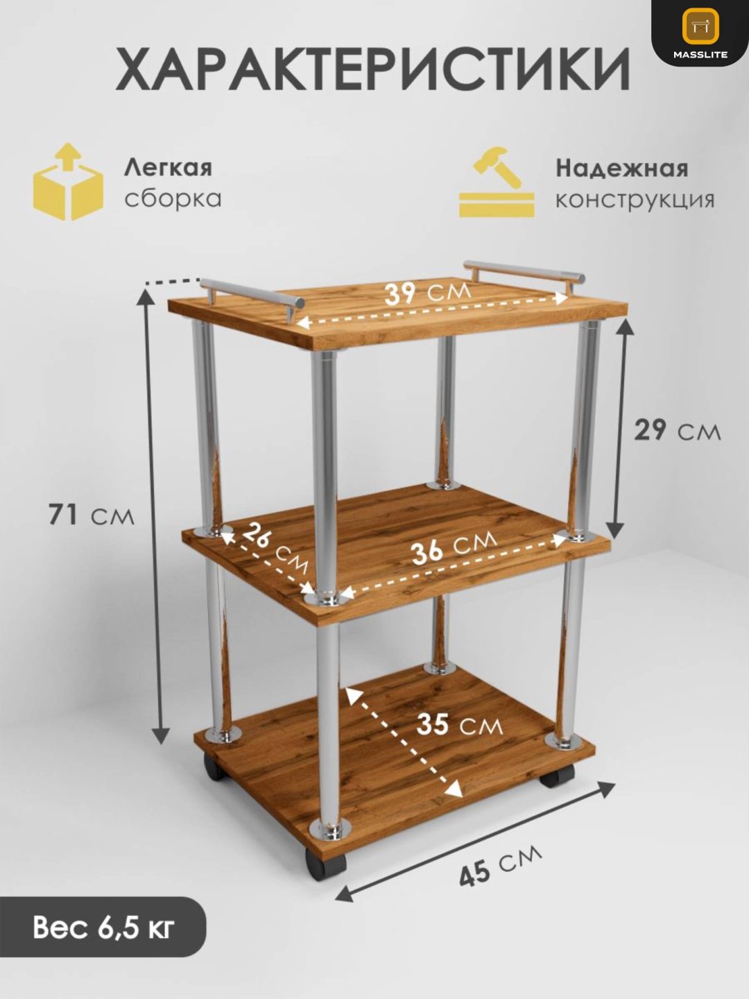 Этажерка для ванной комнаты MassLite АМ-100072 45x35x72 см, ЛДСП купить,NaN