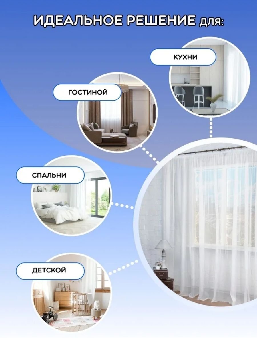 Тюль 400x240 см 1 шт, полиэстер, капрон, белый купить,NaN