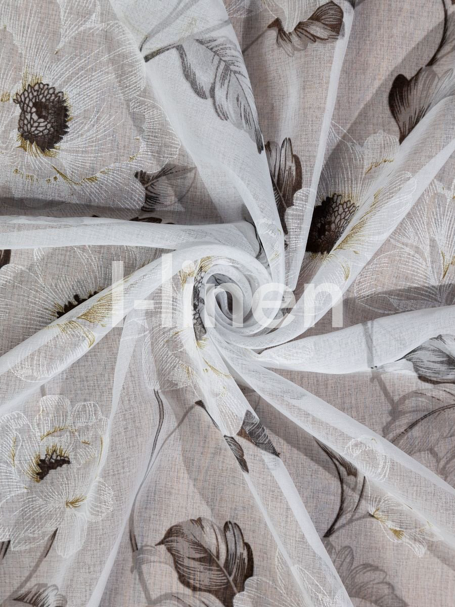 Тюль I-linen 200x240 см 1 шт, полиэстер, белый, серый купить,NaN